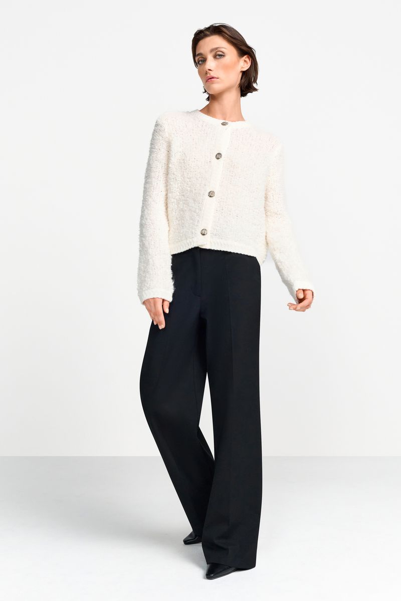 Bouclé crew neck cardigan