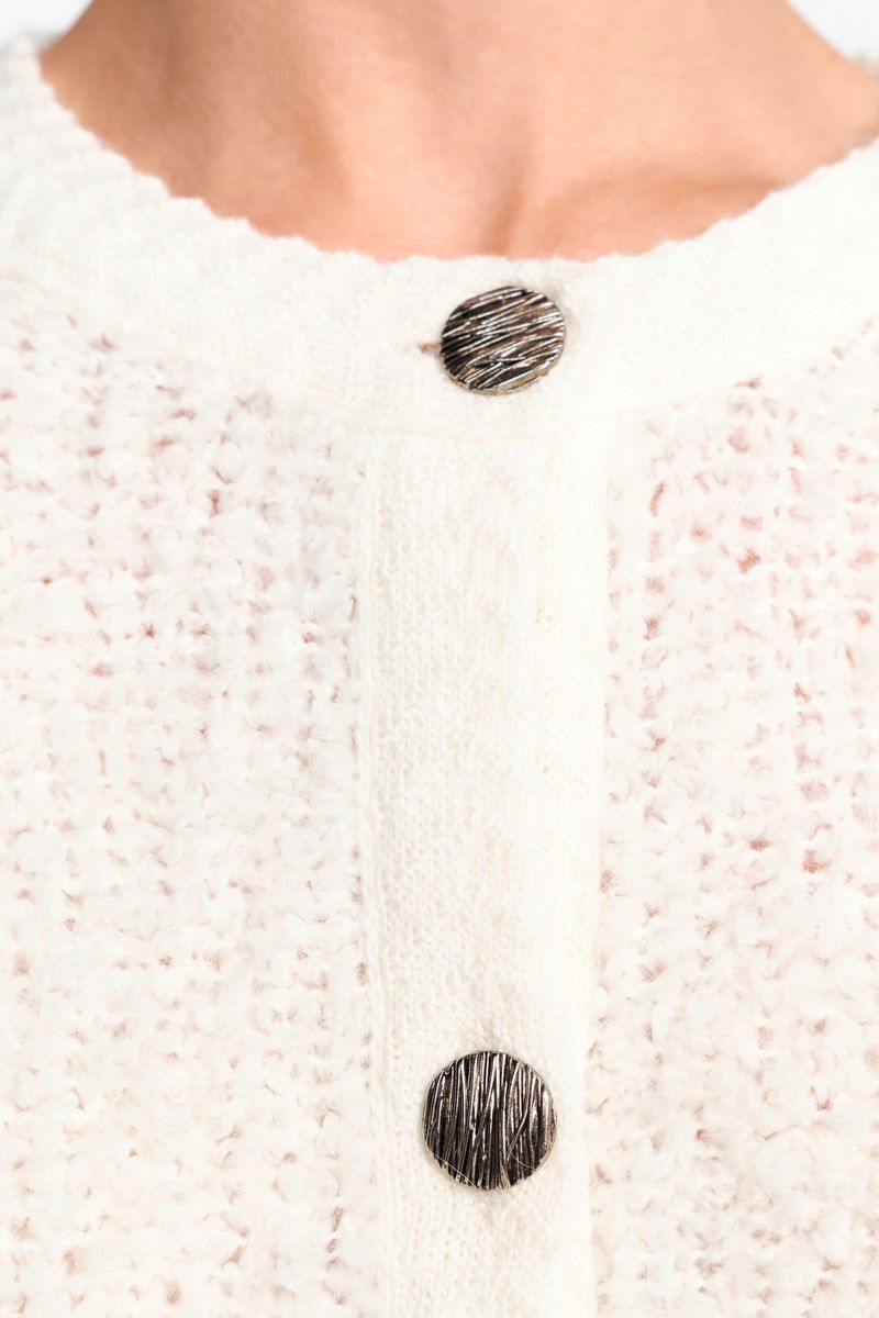 Bouclé crew neck cardigan