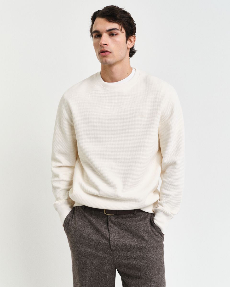 Waffle Textured Rundhals-Sweatshirt