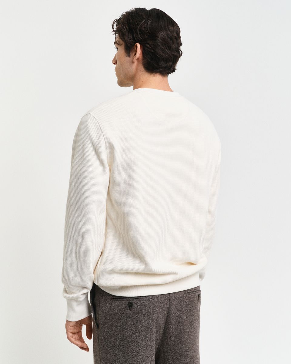 Waffle Textured Rundhals-Sweatshirt